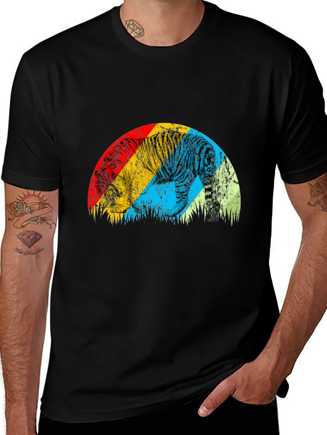Variant 23 of Retro Tiger Graphic Tee - Stylish Men's Black T-Shirt