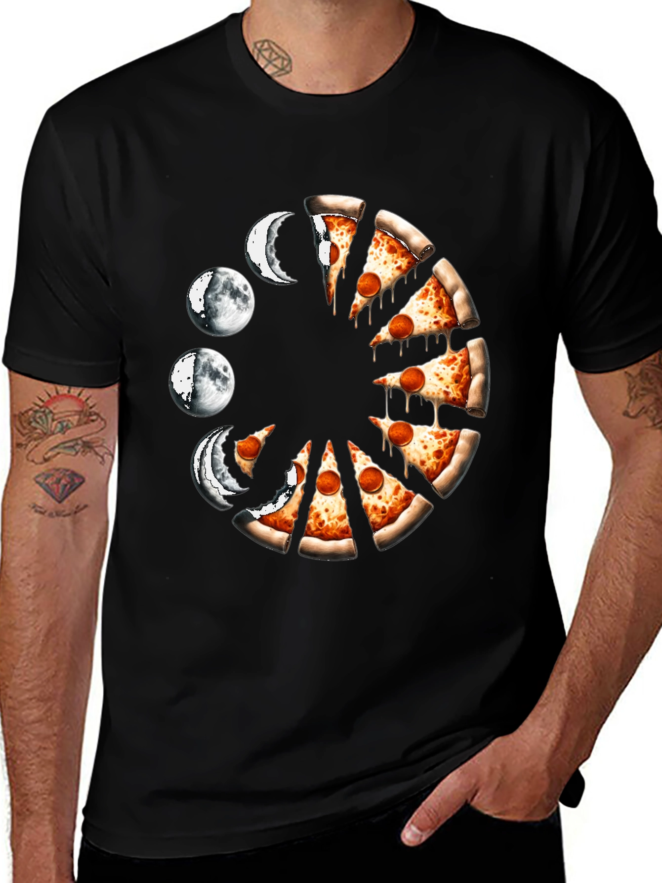 Black Pizza Moon Phases Graphic Tee main image