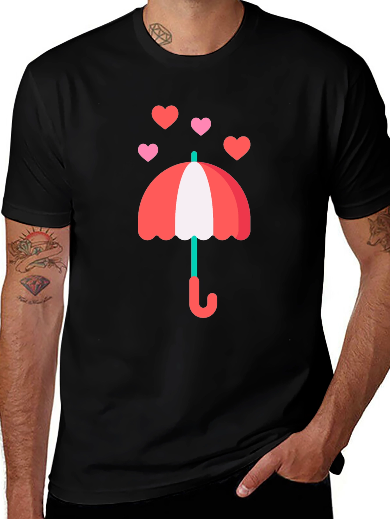 Variant 28 of Heart Umbrella Graphic Tee - Stylish Black T-Shirt