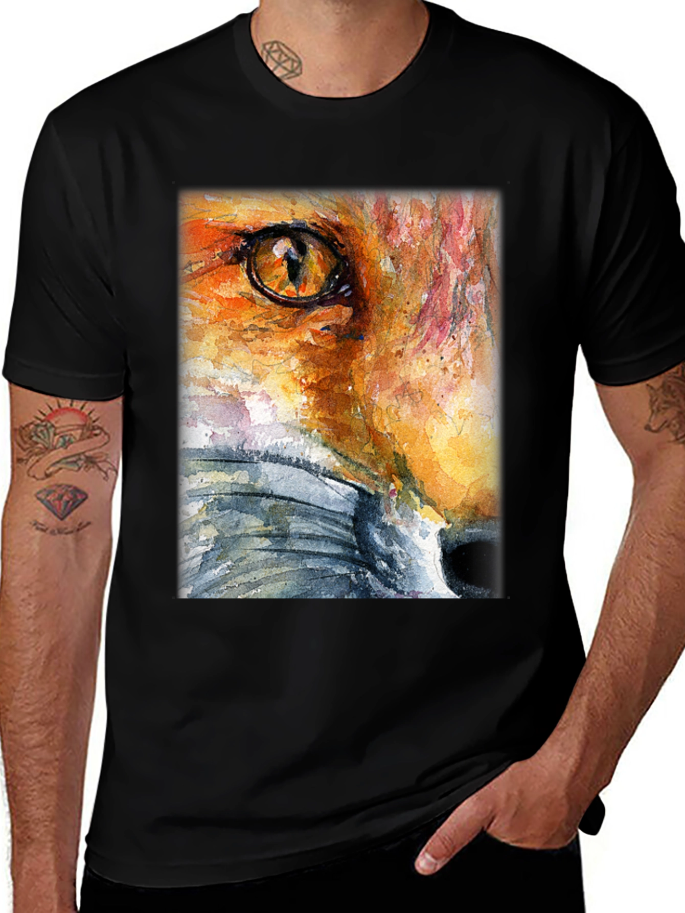 Variant 25 of Fox Watercolor Graphic Tee - Artistic Animal T-Shirt