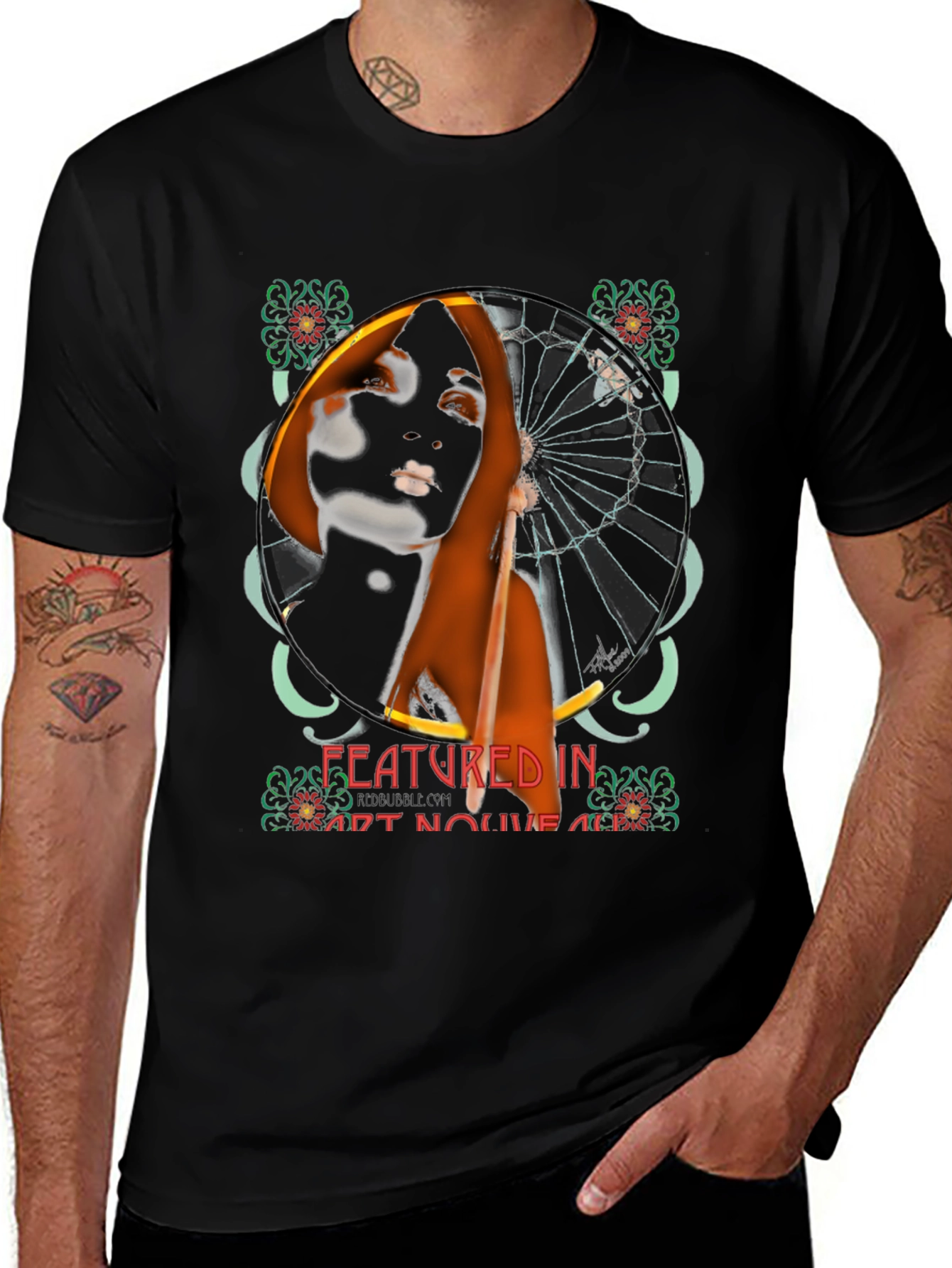 Black Art Nouveau Woman Graphic Tee main image
