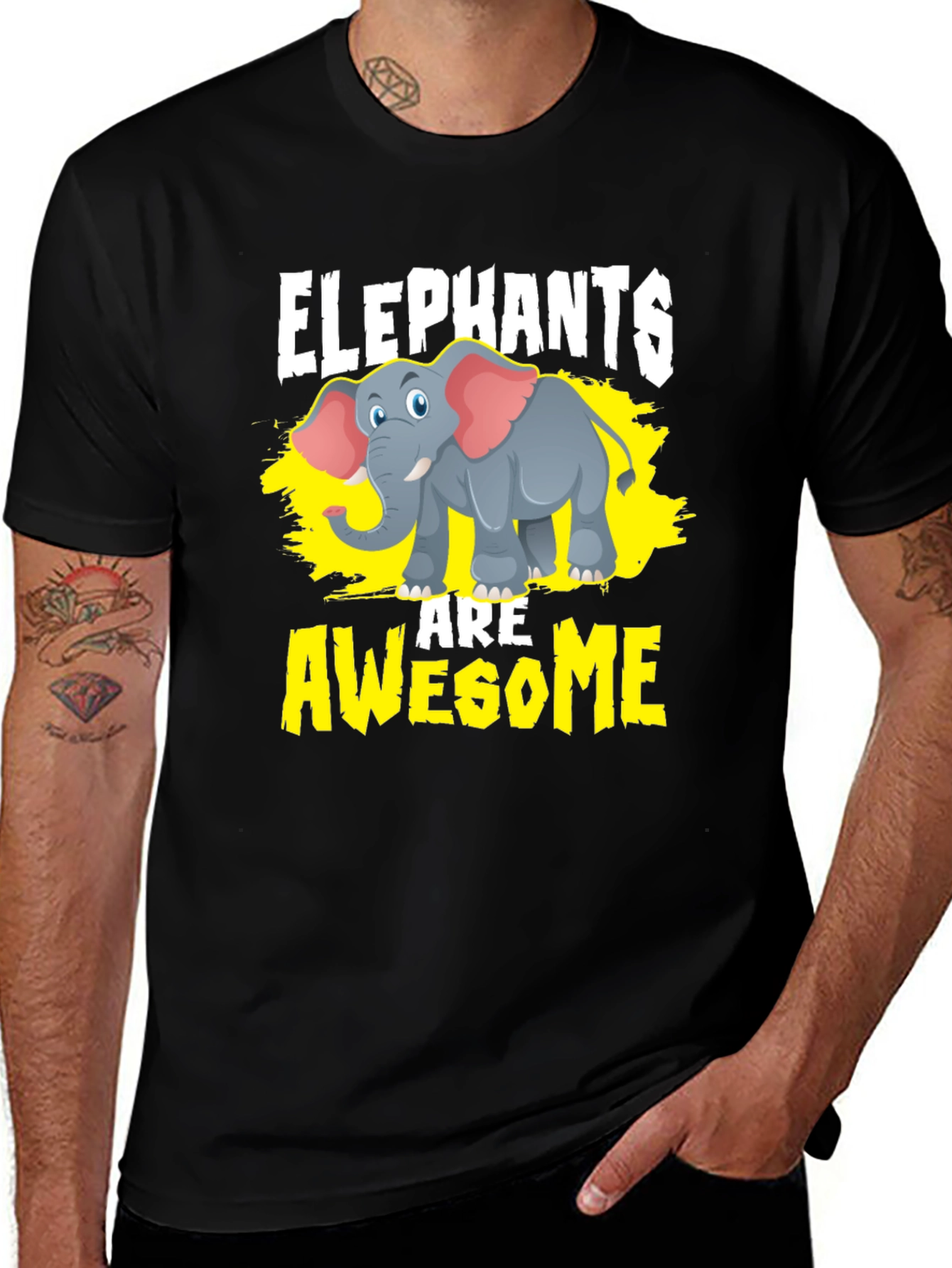 Variant 27 of Elephants Are Awesome Graphic Tee - Black
