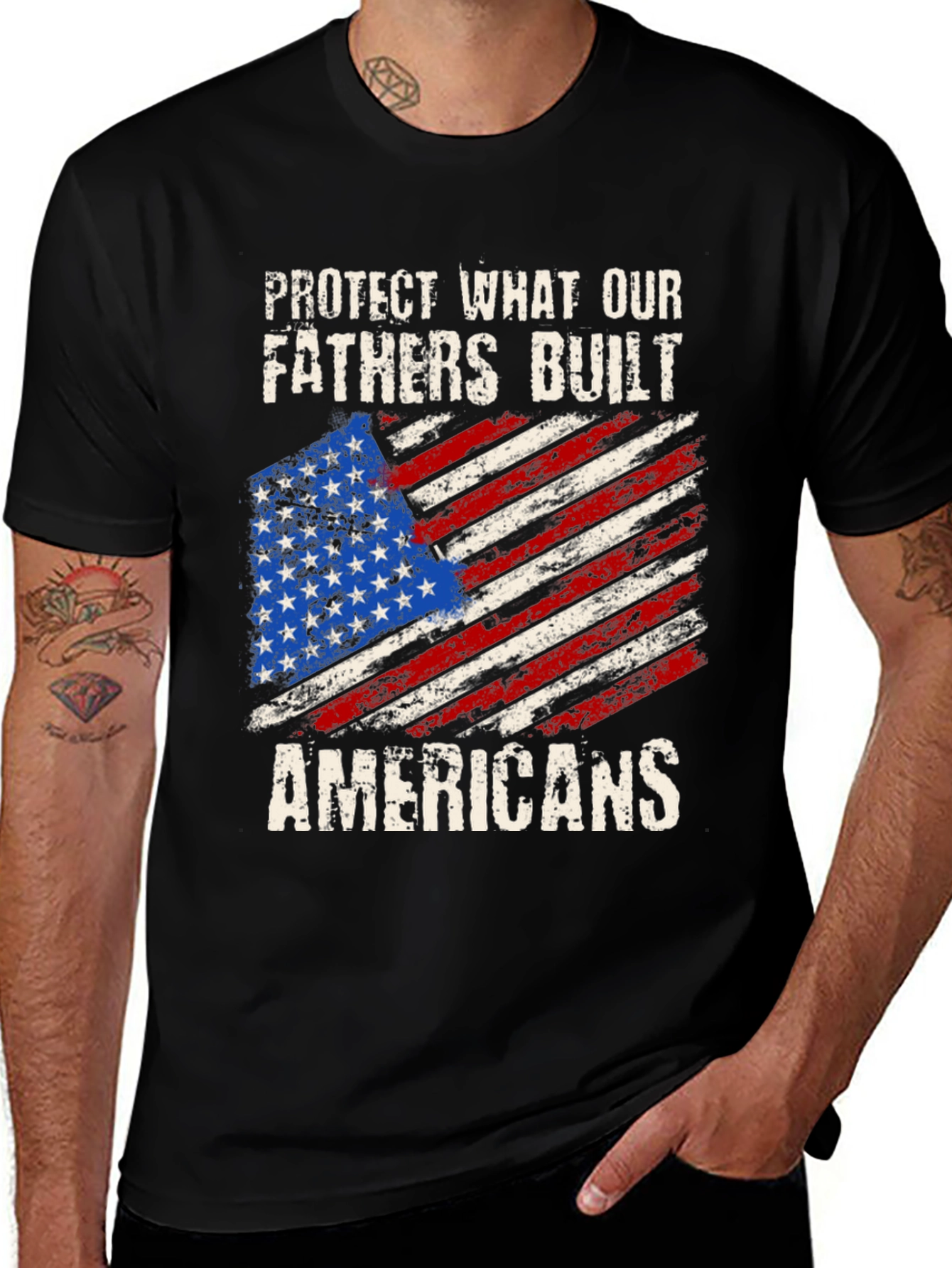 Patriotic T-Shirt - Protect Our Fathers, American Flag Tee