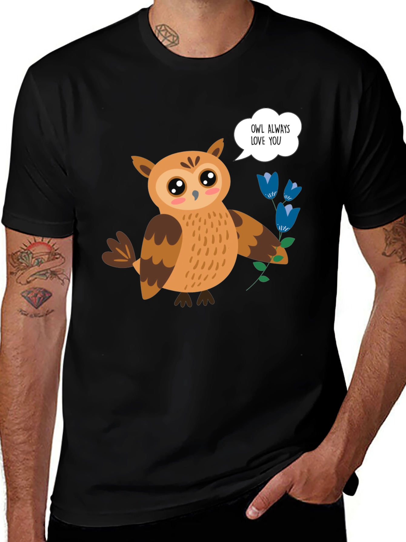 Variant 7 of Cute Owl Always Love You Graphic Black T-Shirt