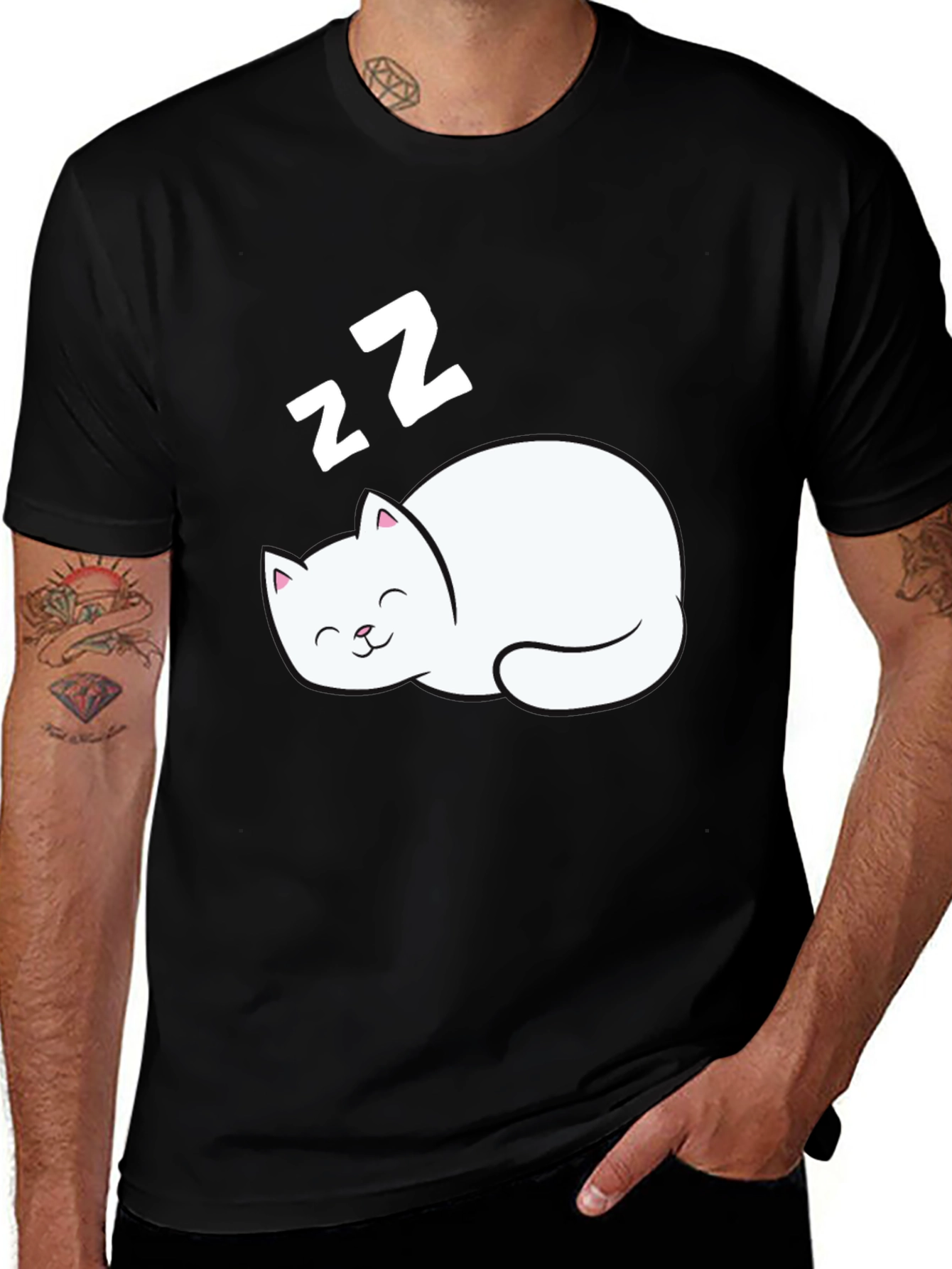 Variant 28 of Cute Sleeping Cat Black T-Shirt