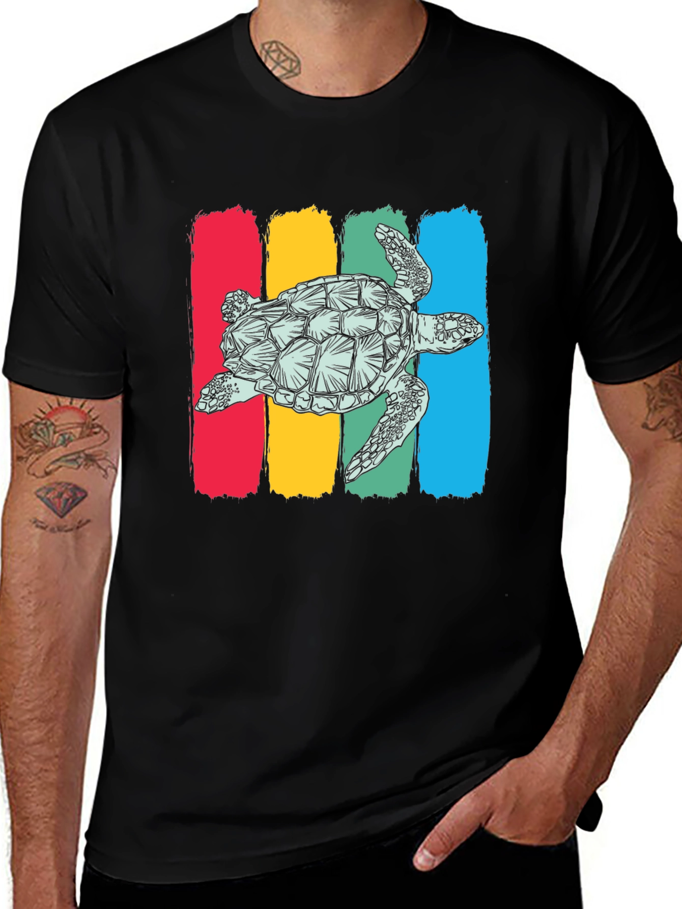 Variant 12 of Retro Turtle Graphic Tee - Black Cotton T-Shirt