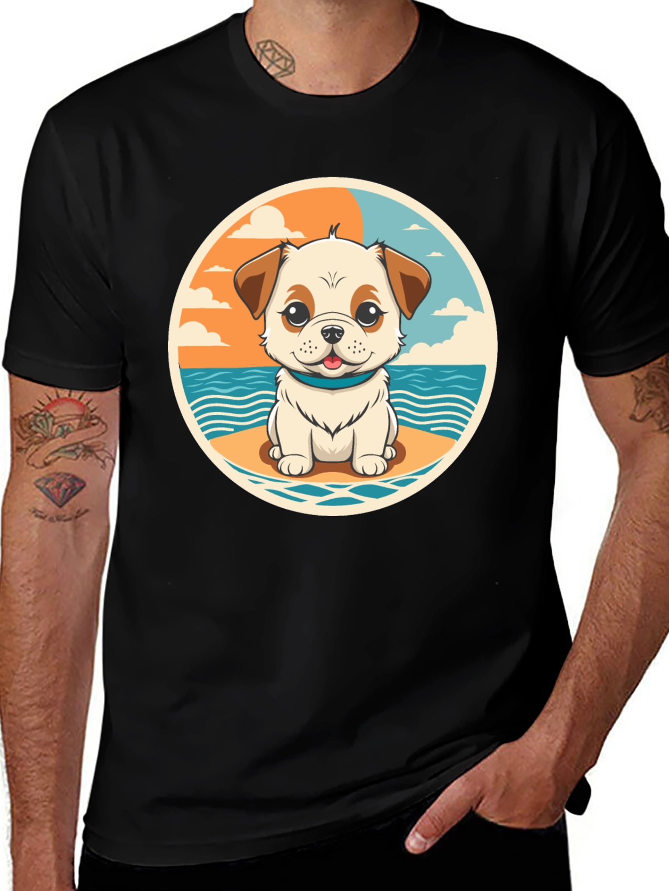 Variant 25 of Cute Dog Beach Scene Graphic Tee