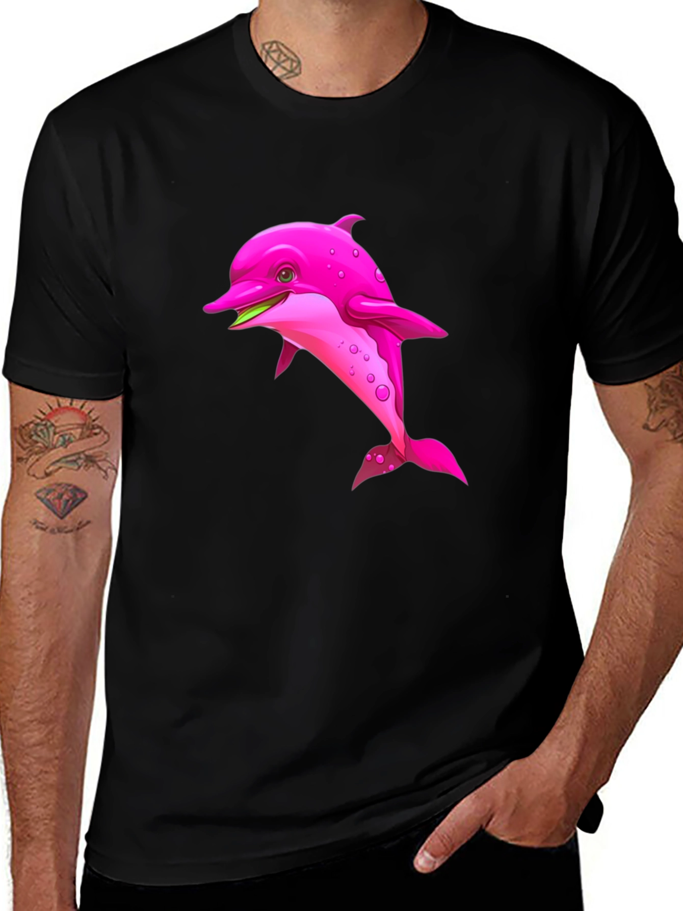 Black Pink Dolphin Graphic Black T-Shirt main image