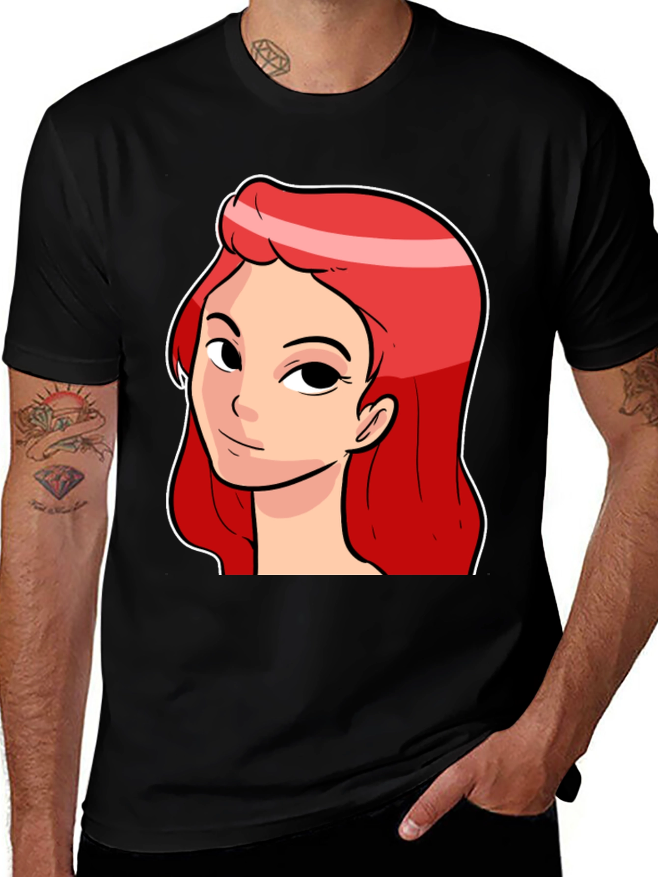 Variant 18 of Red Haired Cartoon Girl Graphic Black T-Shirt