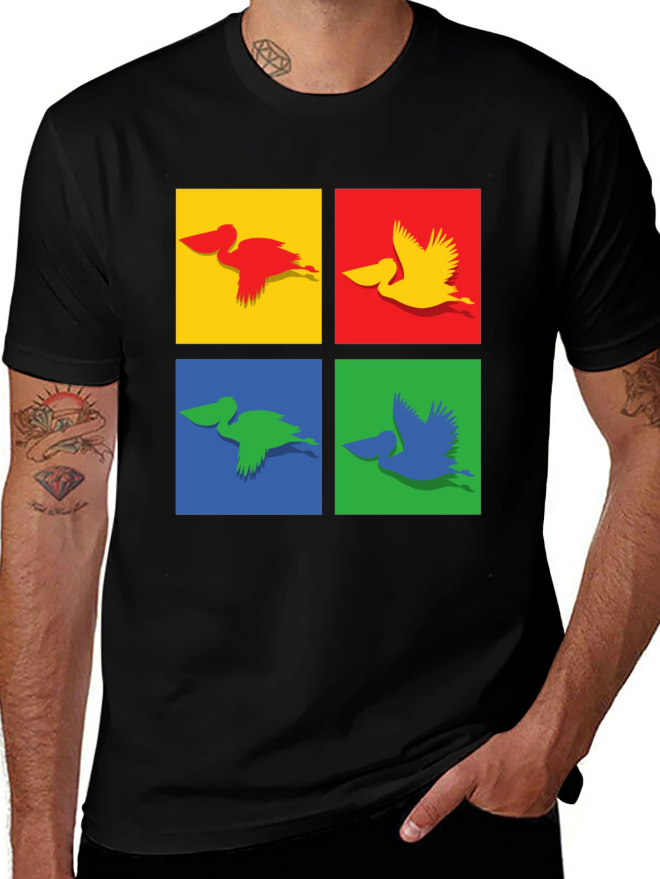 Variant 8 of Colorful Pelican Art Graphic Tee - Modern Design