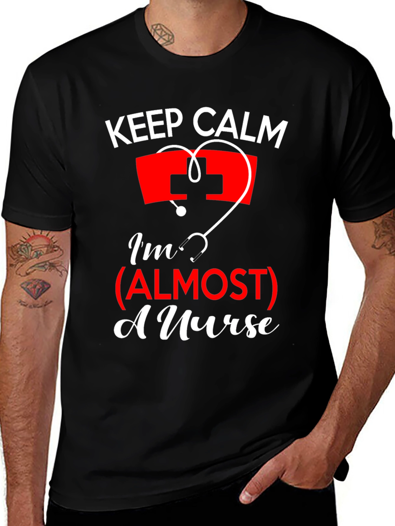 Variant 11 of Keep Calm Almost a Nurse Black T-Shirt