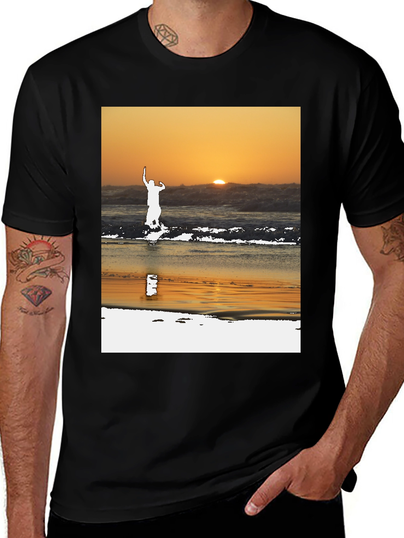 Variant 30 of Sunset Beach T-Shirt - Mens Black Graphic Tee
