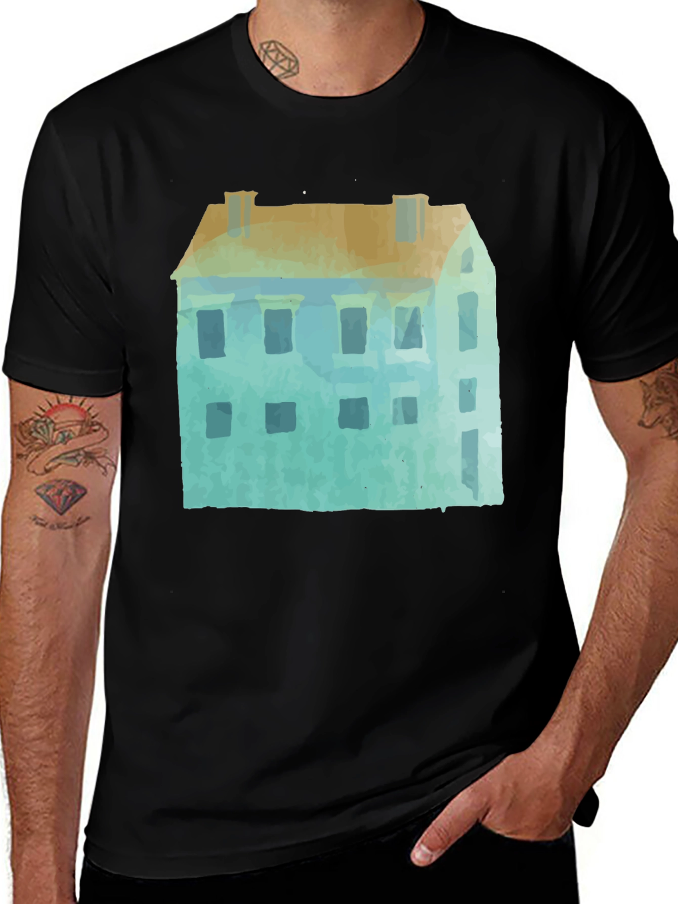 Watercolor House Graphic T-Shirt