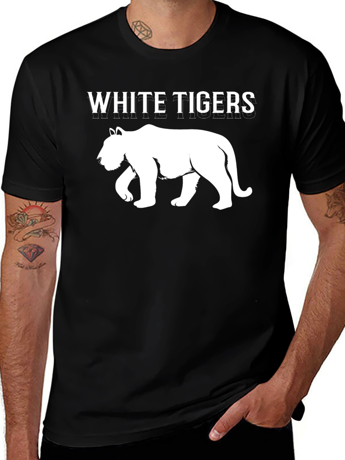 Variant 11 of White Tigers Graphic Print Black T-Shirt