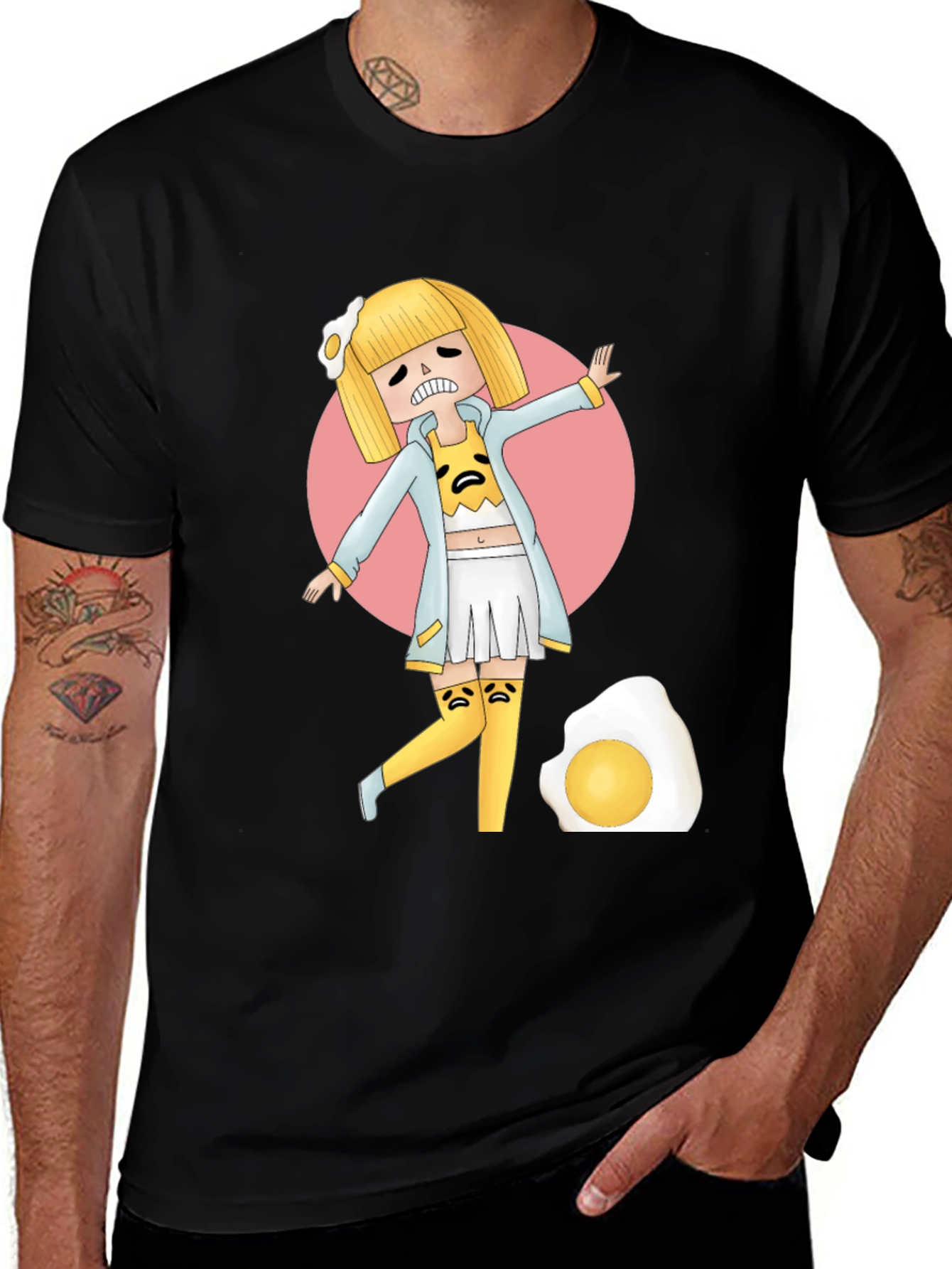 Variant 6 of Gudetama Egg Girl Black T-Shirt