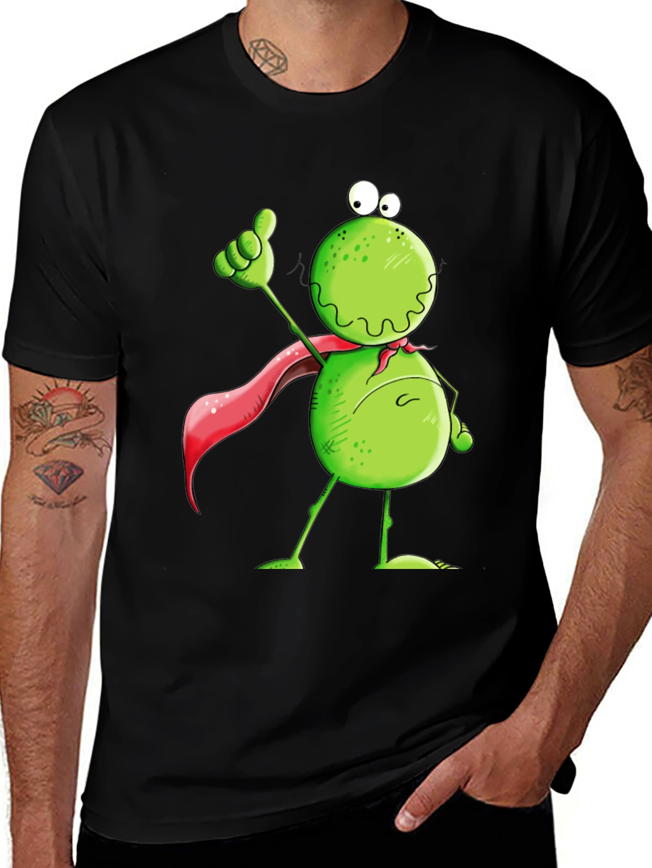 Variant 30 of Funny Frog Hero T-Shirt - Green Cartoon Superhero