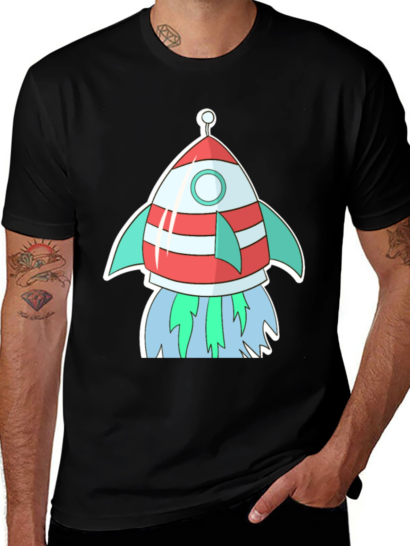 Variant 2 of Cartoon Rocket Black T-Shirt