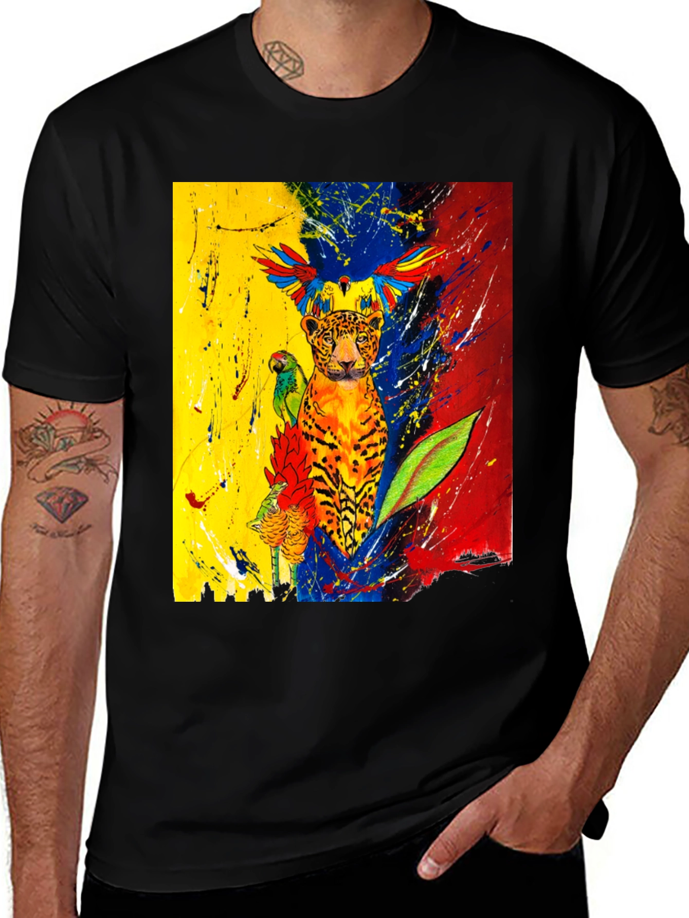 Variant 26 of Vibrant Wildlife Art T-Shirt - Black