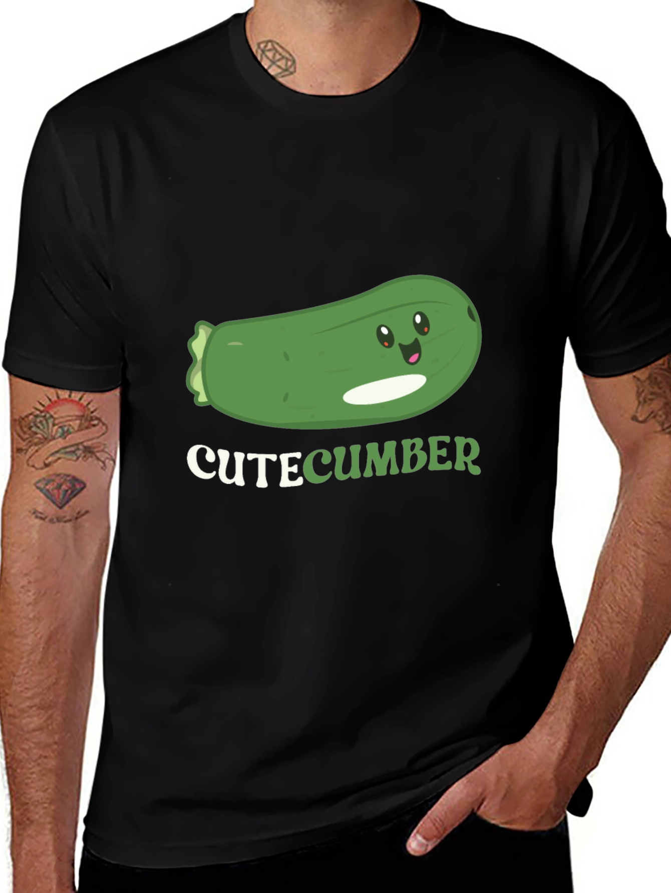 Variant 7 of Cute Cucumber Graphic T-Shirt - Black Cotton Tee