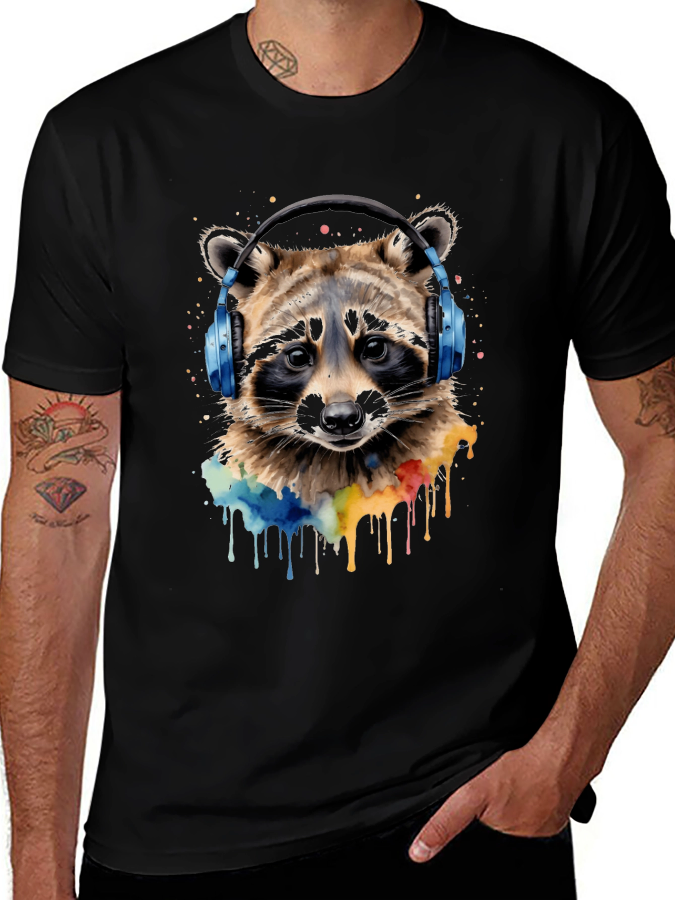 Variant 9 of Raccoon DJ T-Shirt - Watercolor Animal Tee