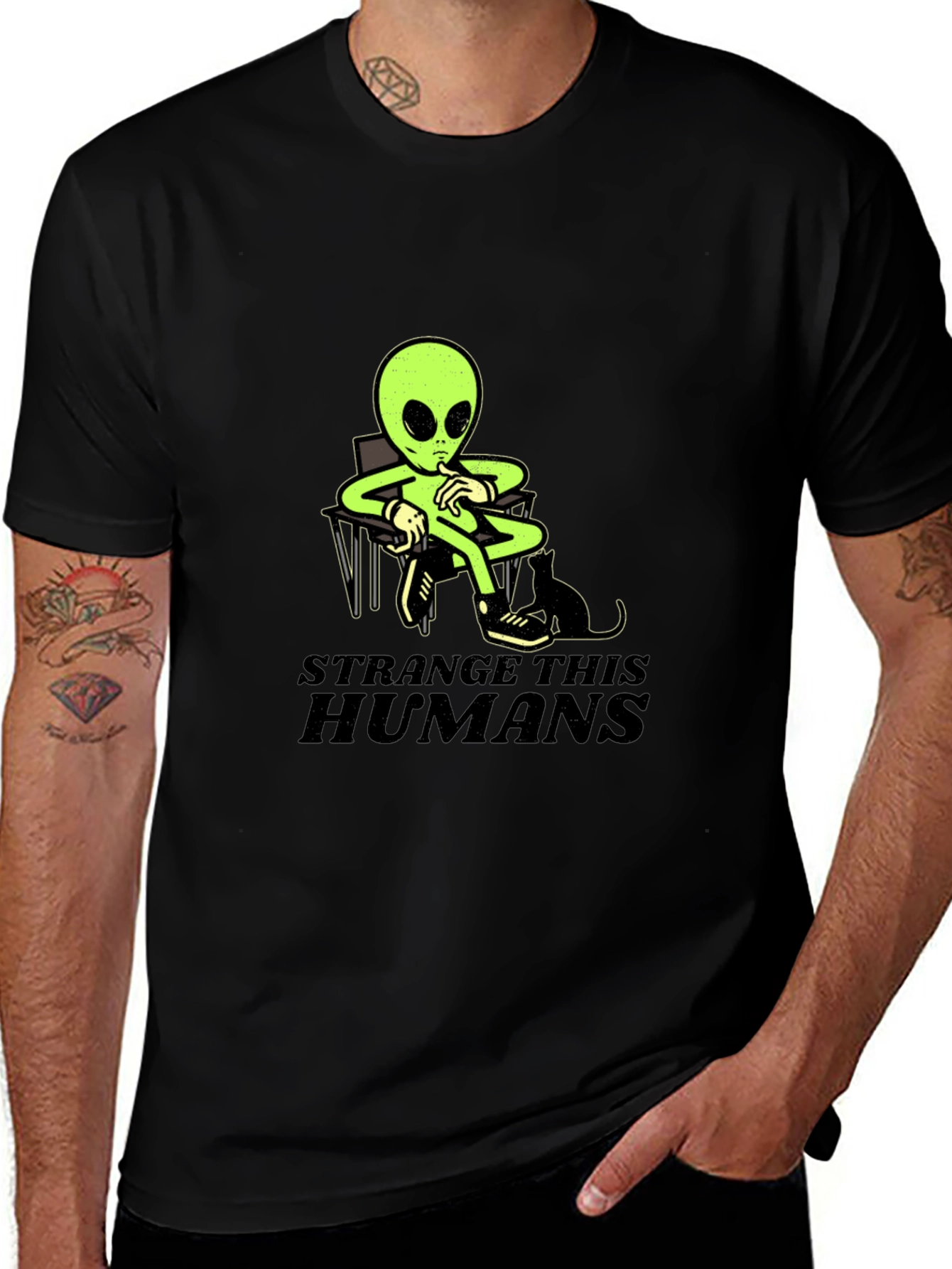 Variant 8 of Strange This Humans Alien Black T-Shirt