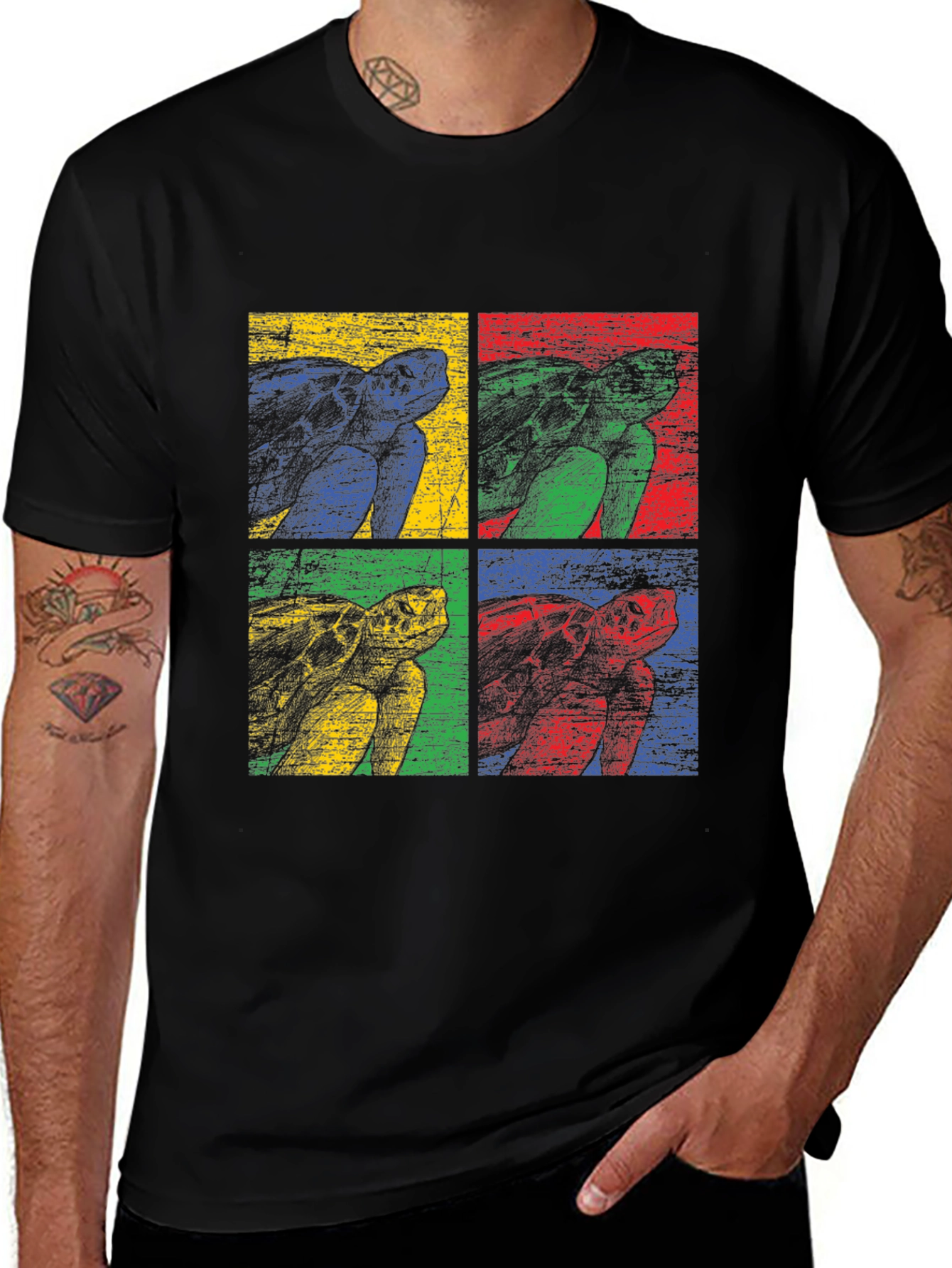 Variant 30 of Retro Turtle Pop Art Graphic Tee - Black