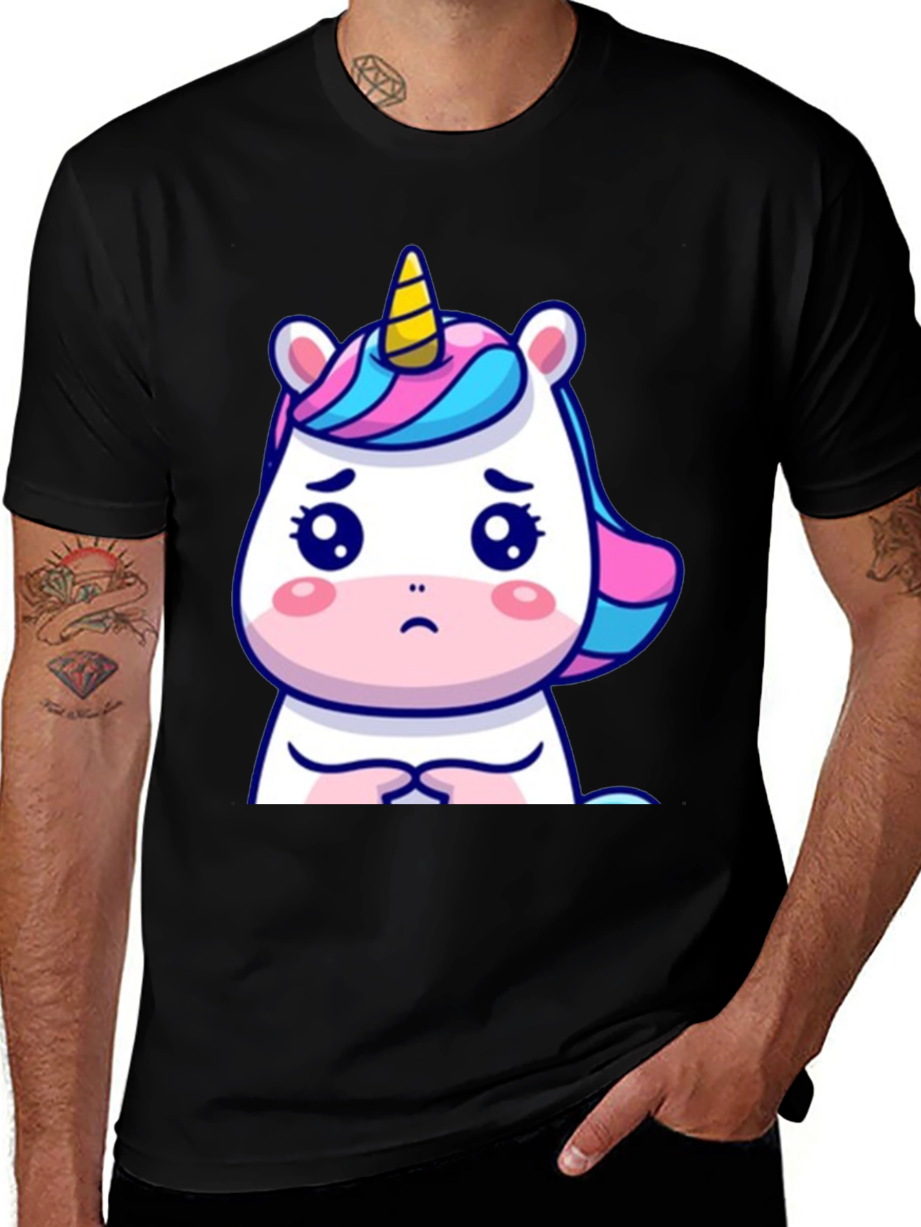 Variant 22 of Sad Unicorn Graphic Tee - Black Cotton Comfort