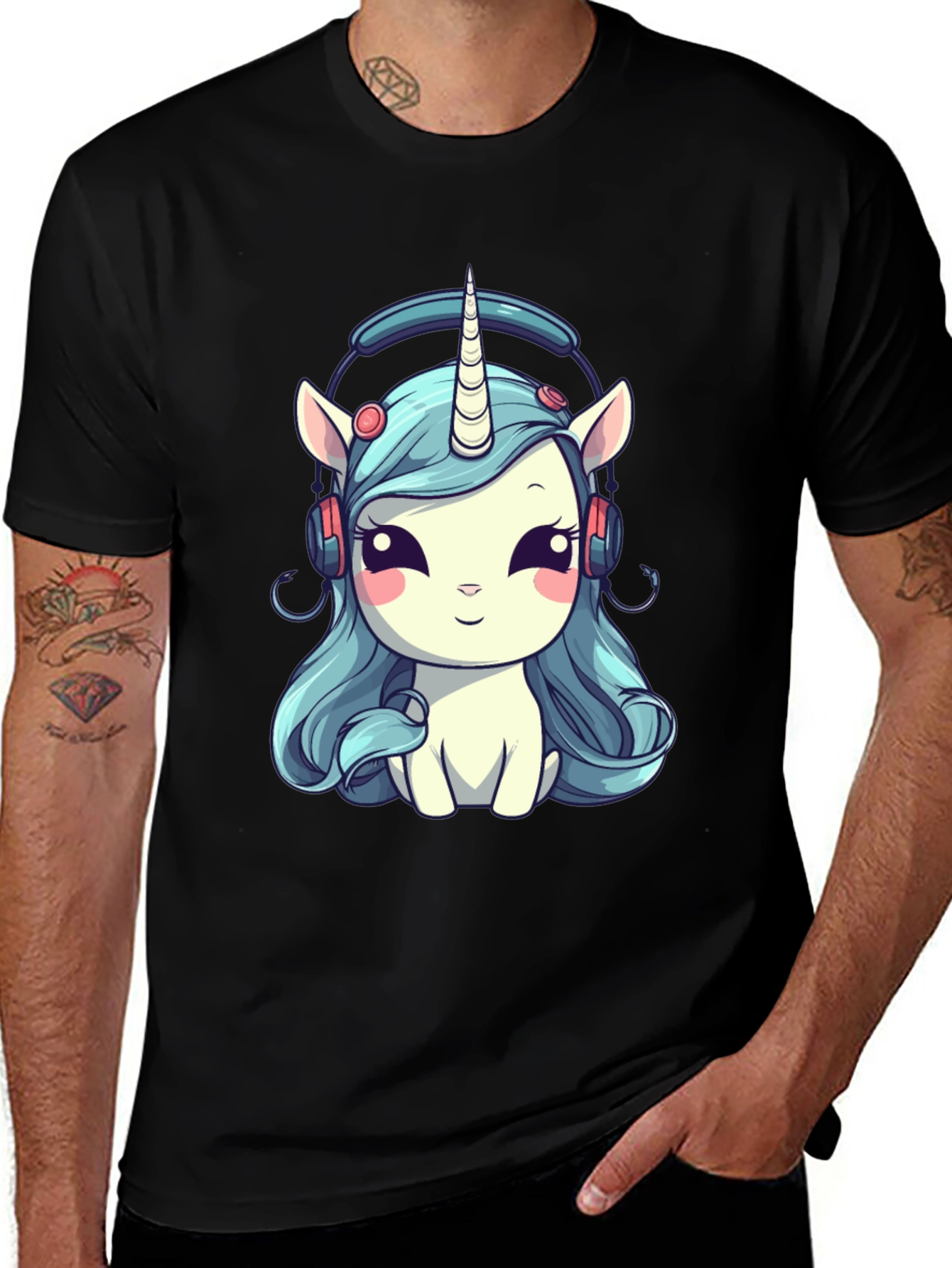 Variant 5 of Unicorn Headphone Graphic Tee - Black
