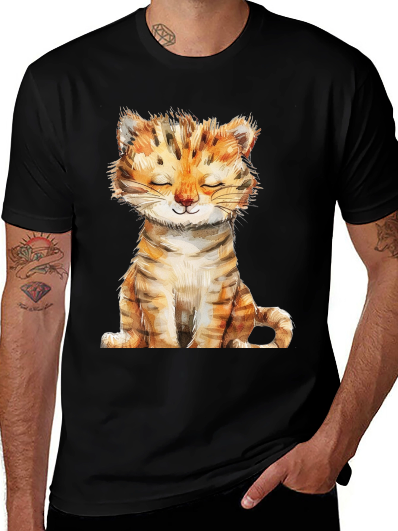 Variant 4 of Cute Kitten Graphic Black T-Shirt