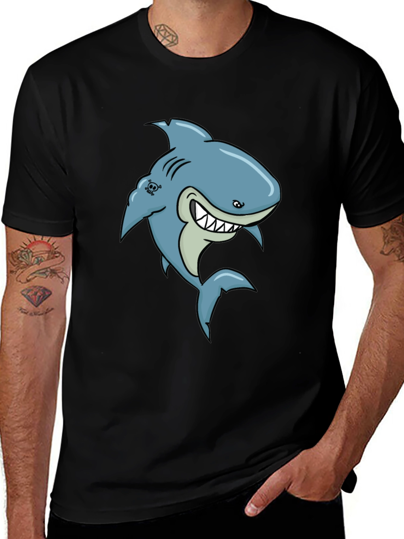 Variant 27 of Cartoon Shark Graphic Black T-Shirt