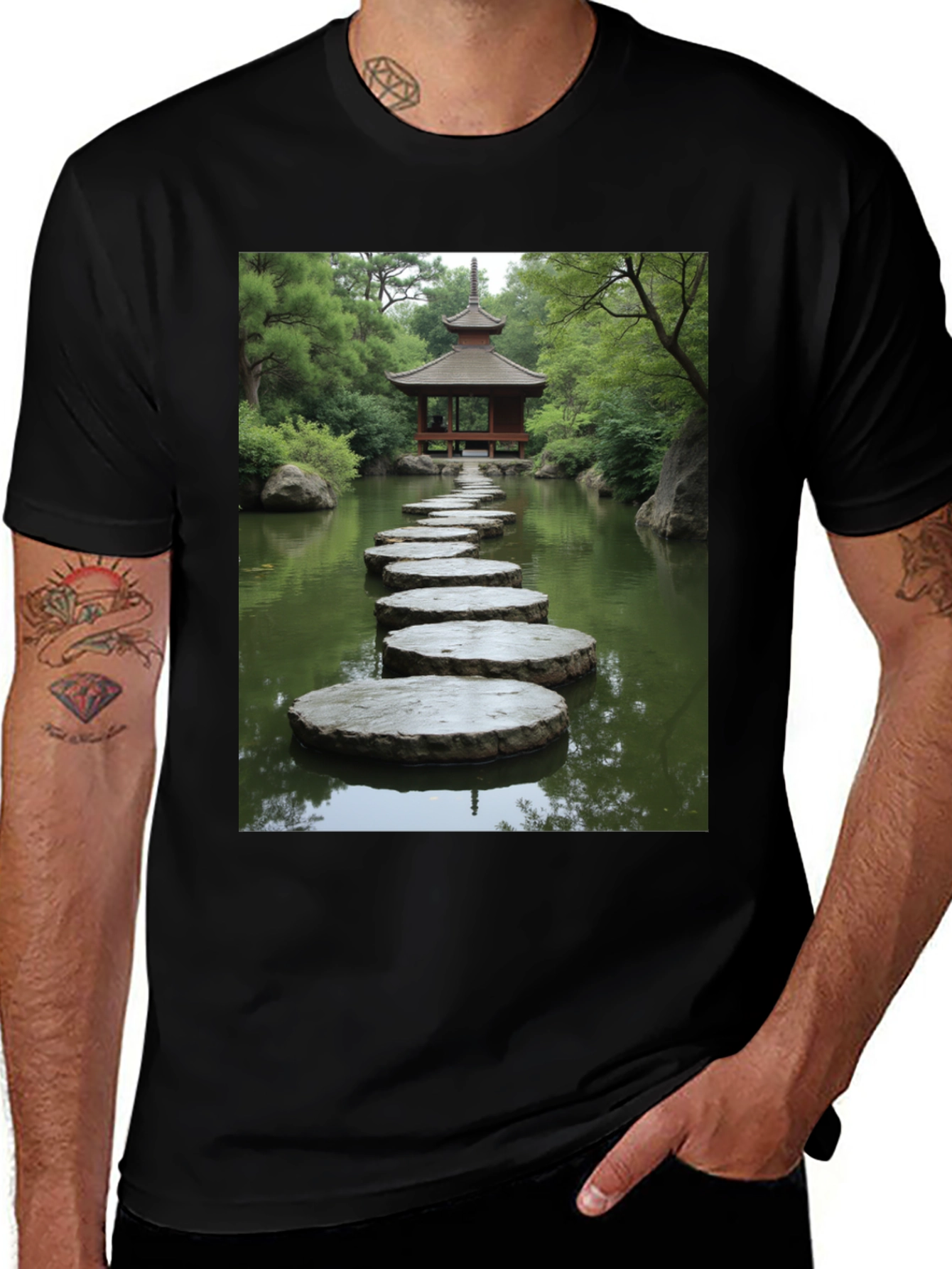 Variant 5 of Zen Garden Stepping Stone Pagoda Graphic T-Shirt