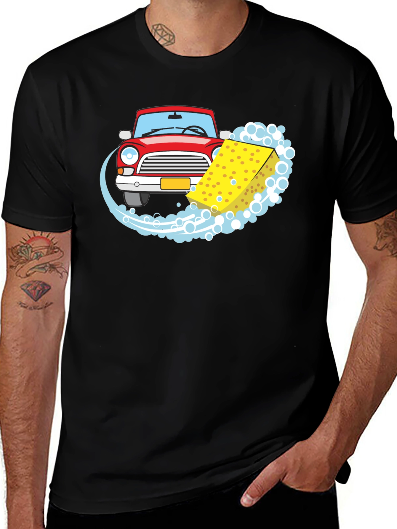 Variant 29 of Car Wash T-Shirt - Cartoon Car with Sponge