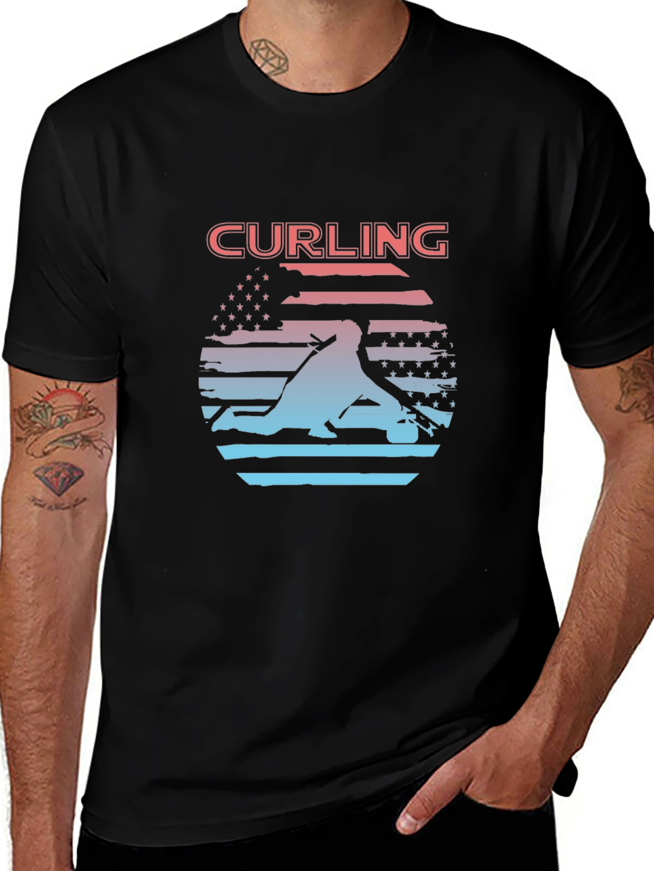 Variant 4 of Curling USA Flag Graphic T-Shirt