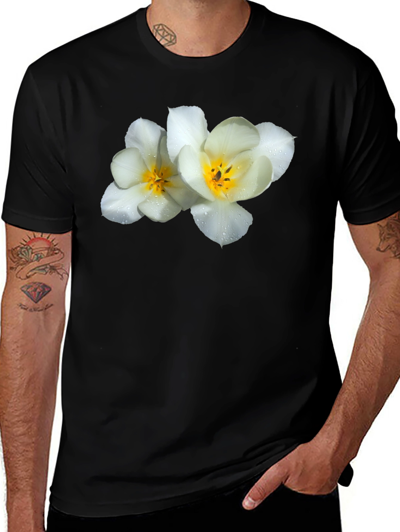 Variant 18 of Floral Graphic Tee - White Flowers on Black