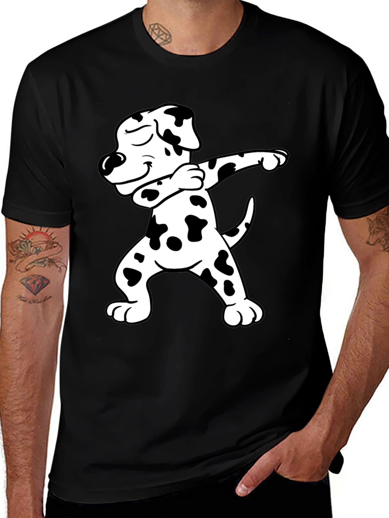 Black Dabbing Dalmatian Graphic Tee - Black main image