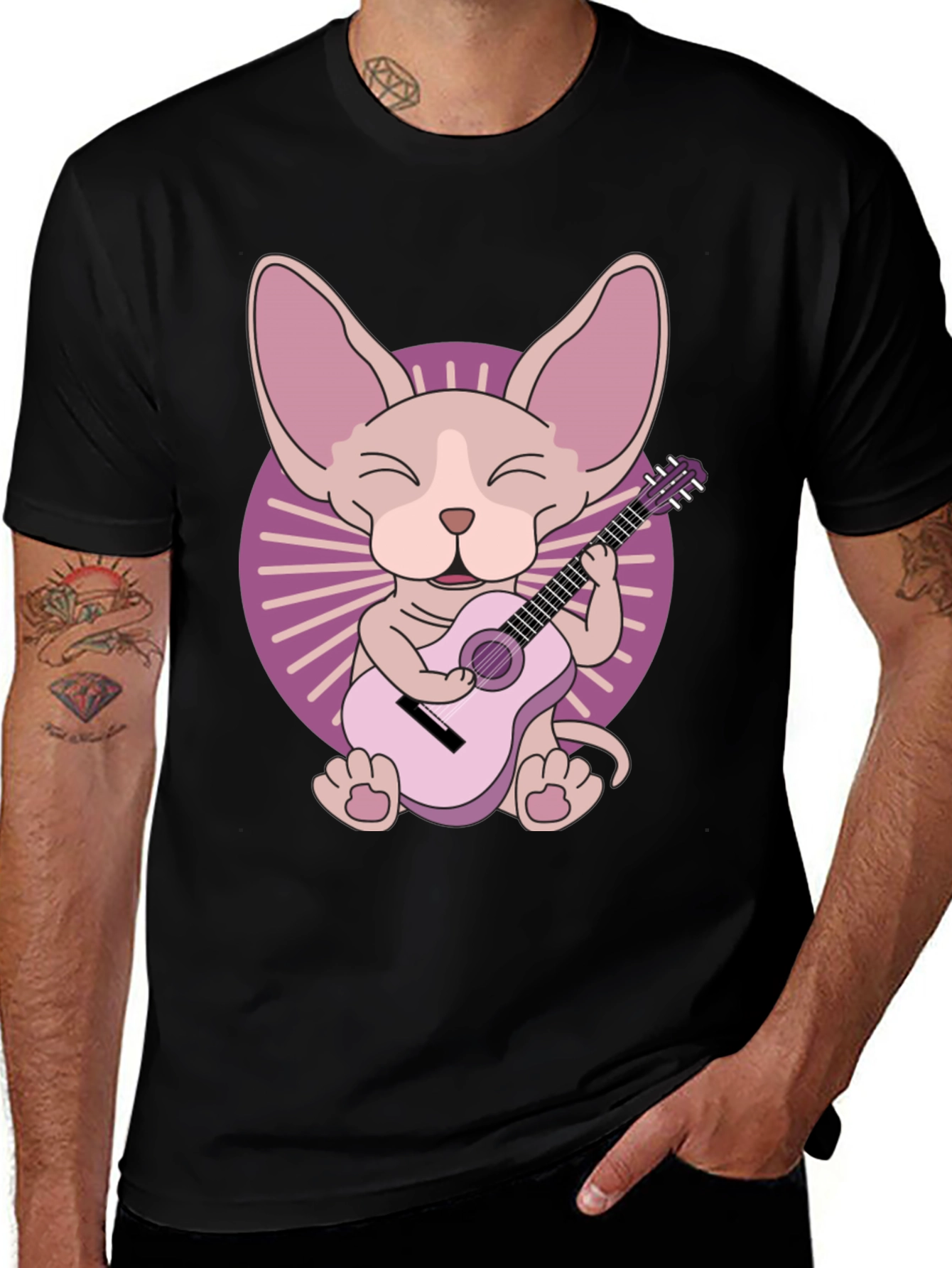 Variant 8 of Sphynx Cat Guitar T-Shirt - Unique Graphic Tee