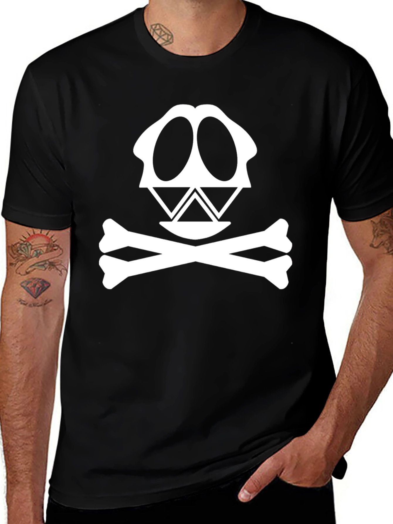 Skull & Crossbones Graphic Tee - Black Cotton Casual Shirt
