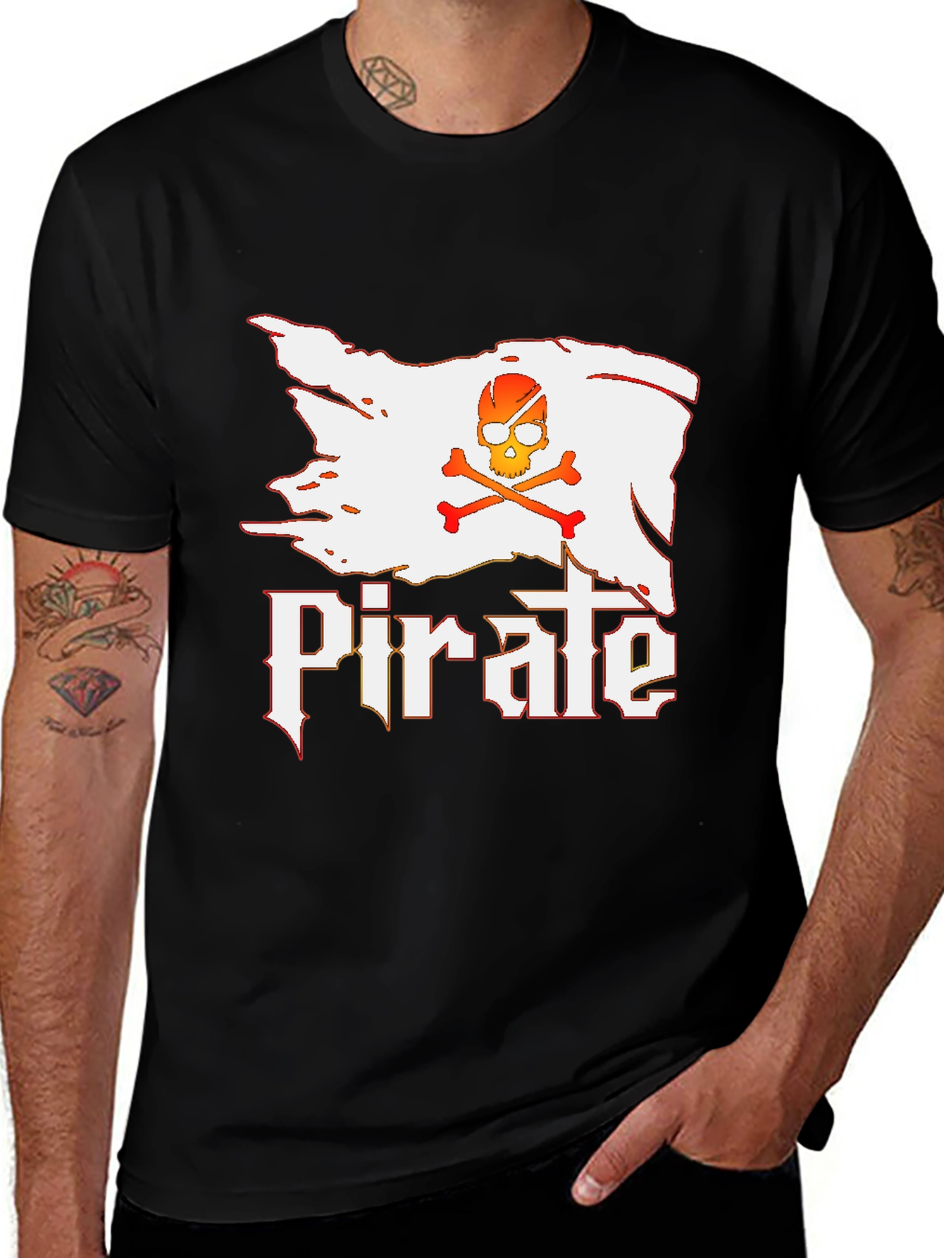 Variant 6 of Pirate Skull Graphic T-Shirt - Black Cotton Tee