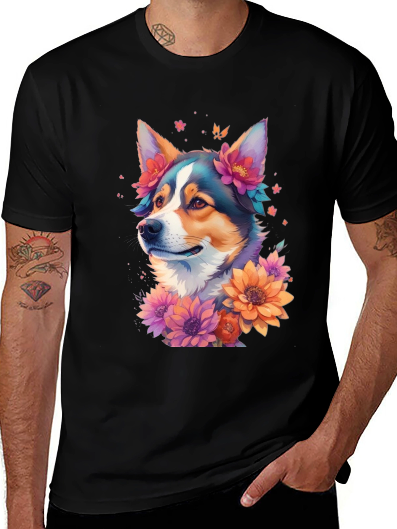 Variant 18 of Floral Dog T-Shirt - Cute Corgi Design