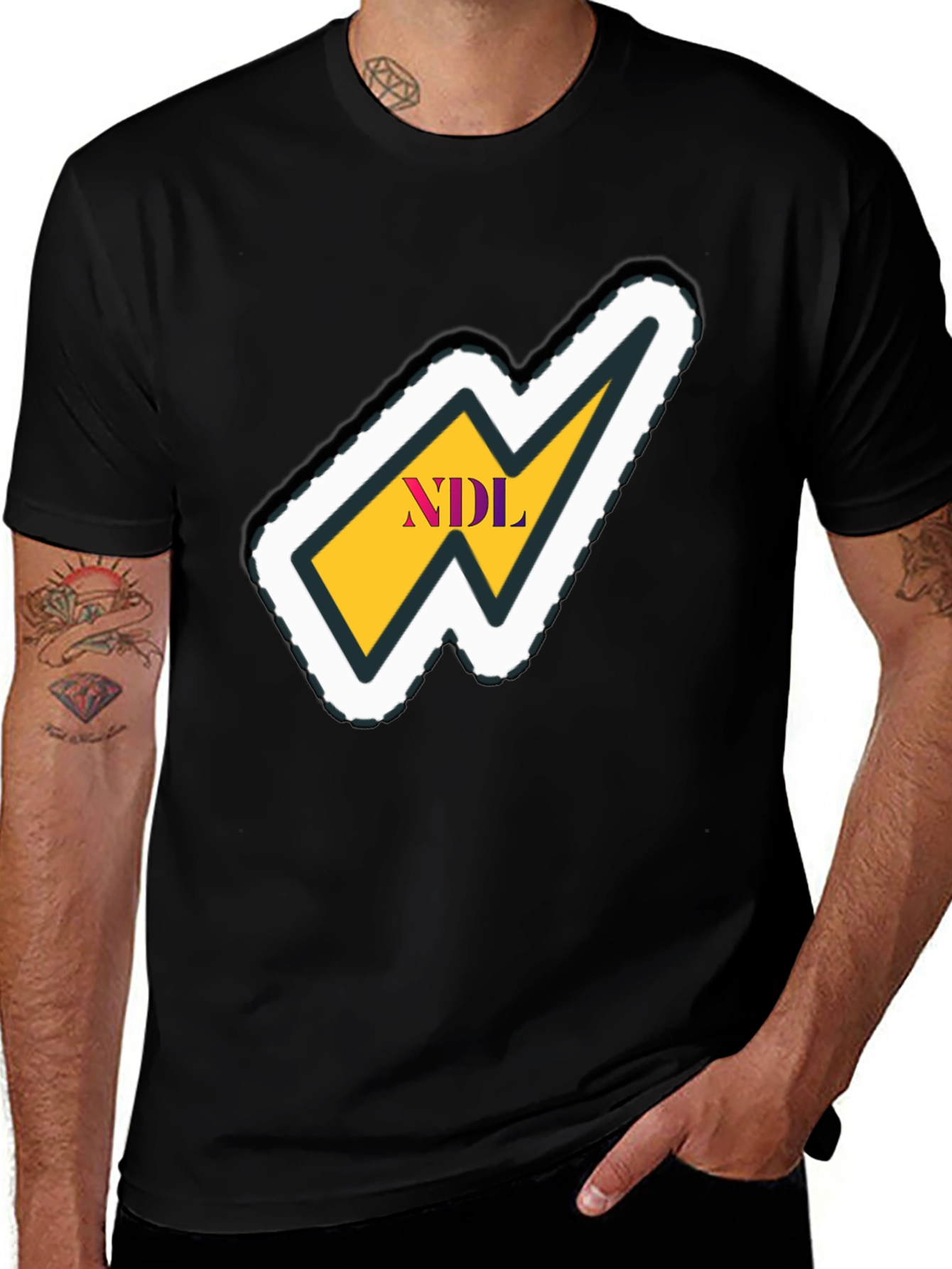 Stylish Black Tee with Lightning Bolt Graphic