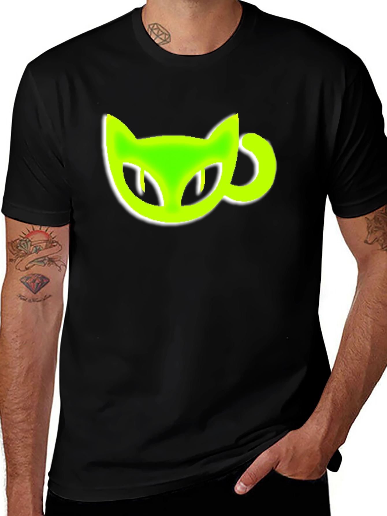 Variant 11 of Black T-Shirt with Green Cat-Shaped Coffee Mug
