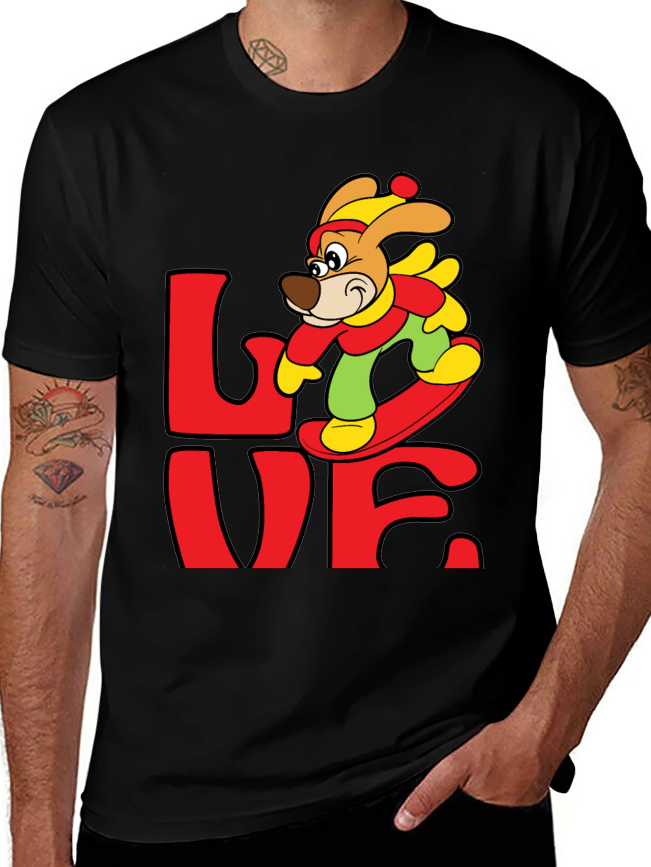 Cartoon Dog Snowboarding Love T-Shirt