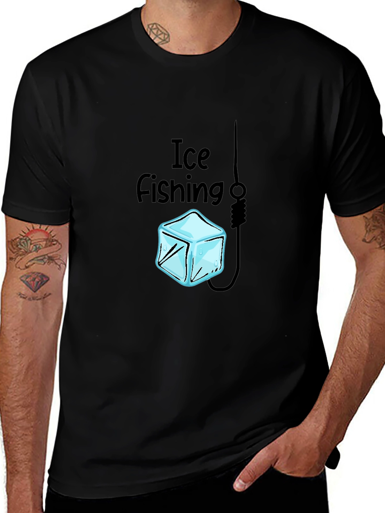 Variant 10 of Ice Fishing Black T-Shirt