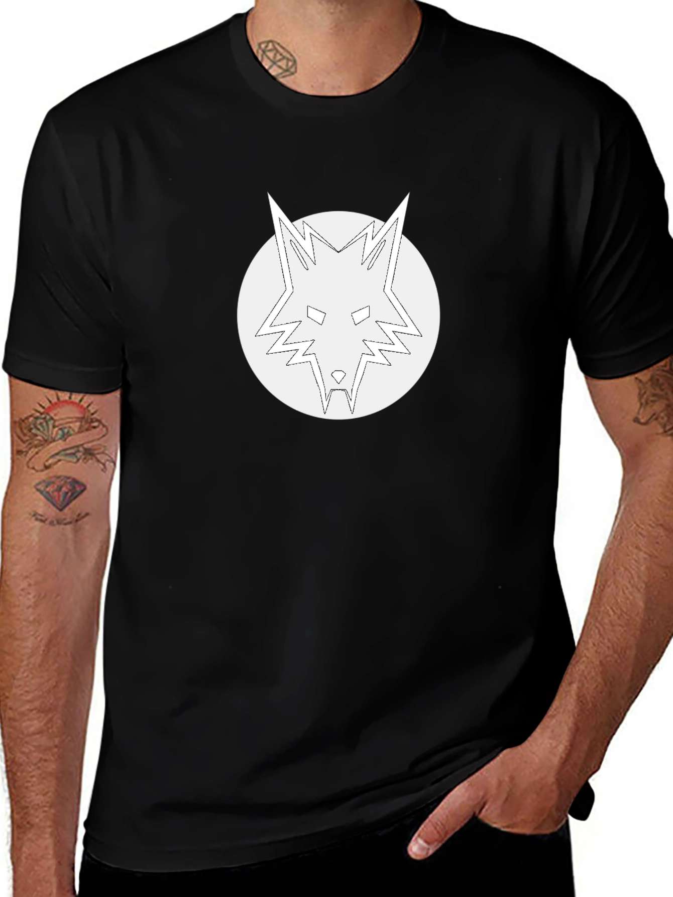 Variant 10 of Black T-Shirt with White Wolf Graphic