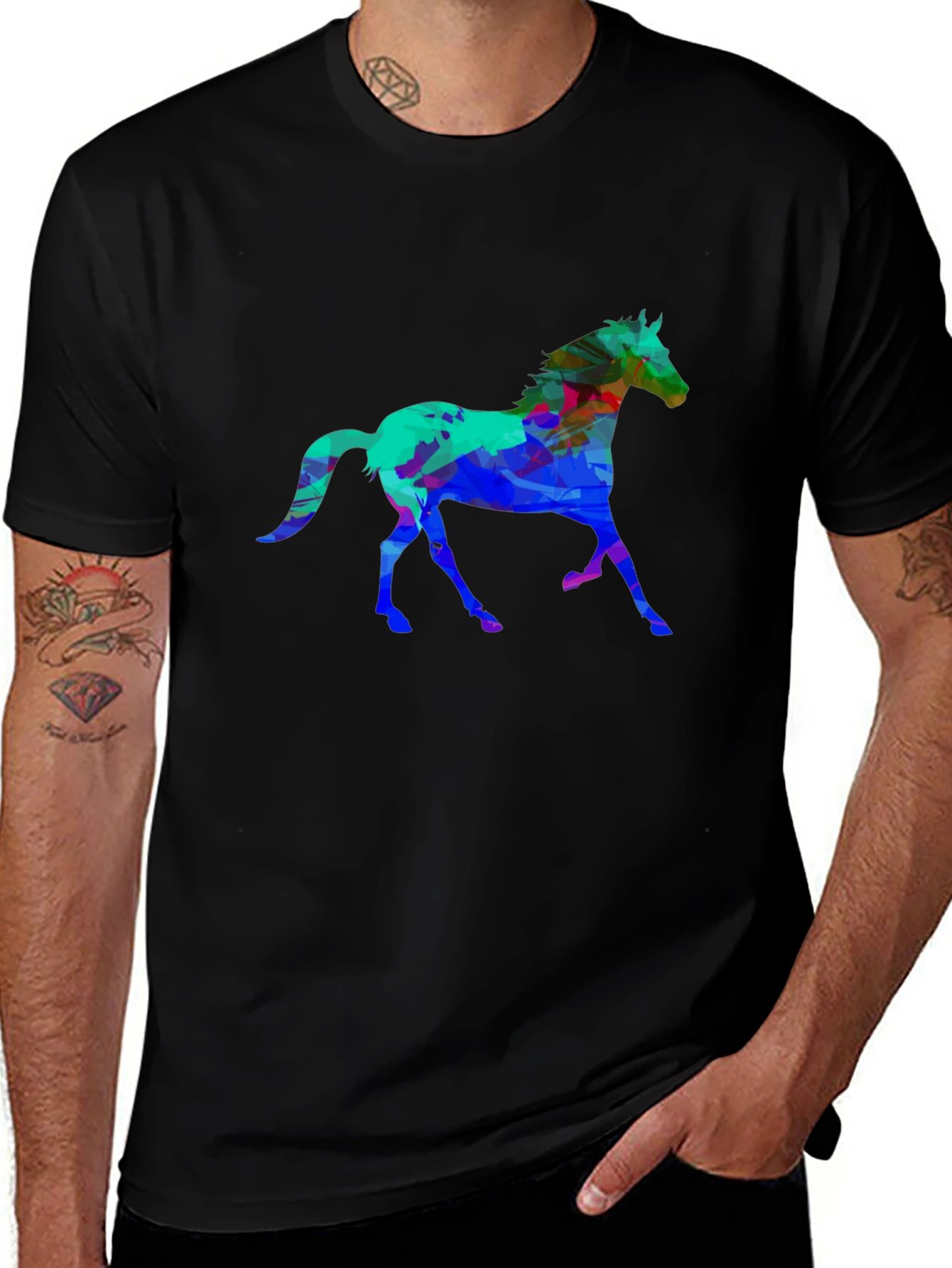 Variant 19 of Abstract Horse Graphic Black T-Shirt