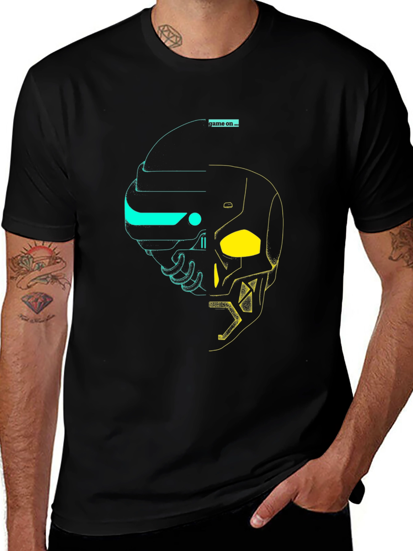 Black Game On Tee: Cyberpunk Skull Graphic T-Shirt main image