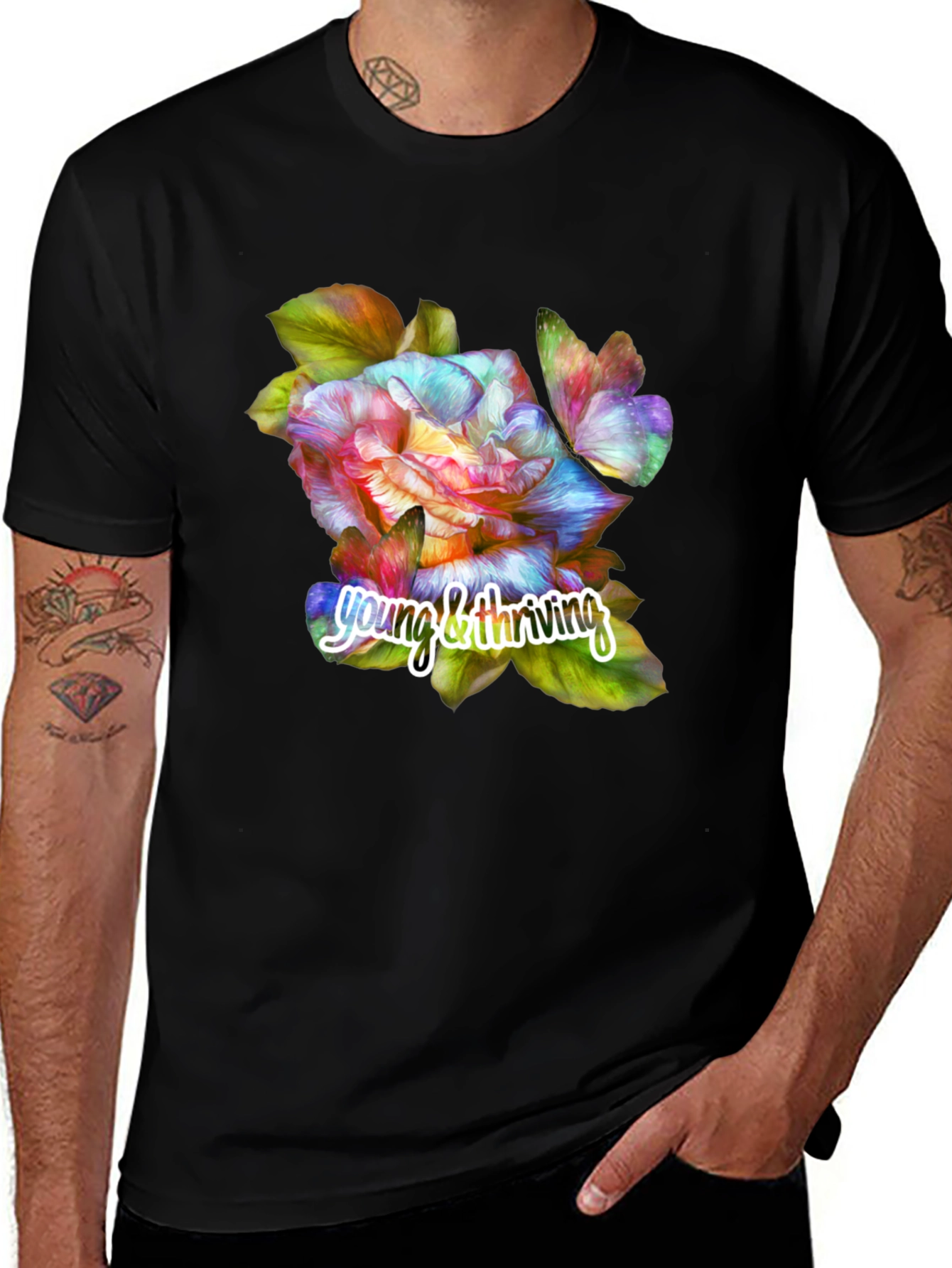 Black Young & Thriving Floral Graphic T-Shirt main image