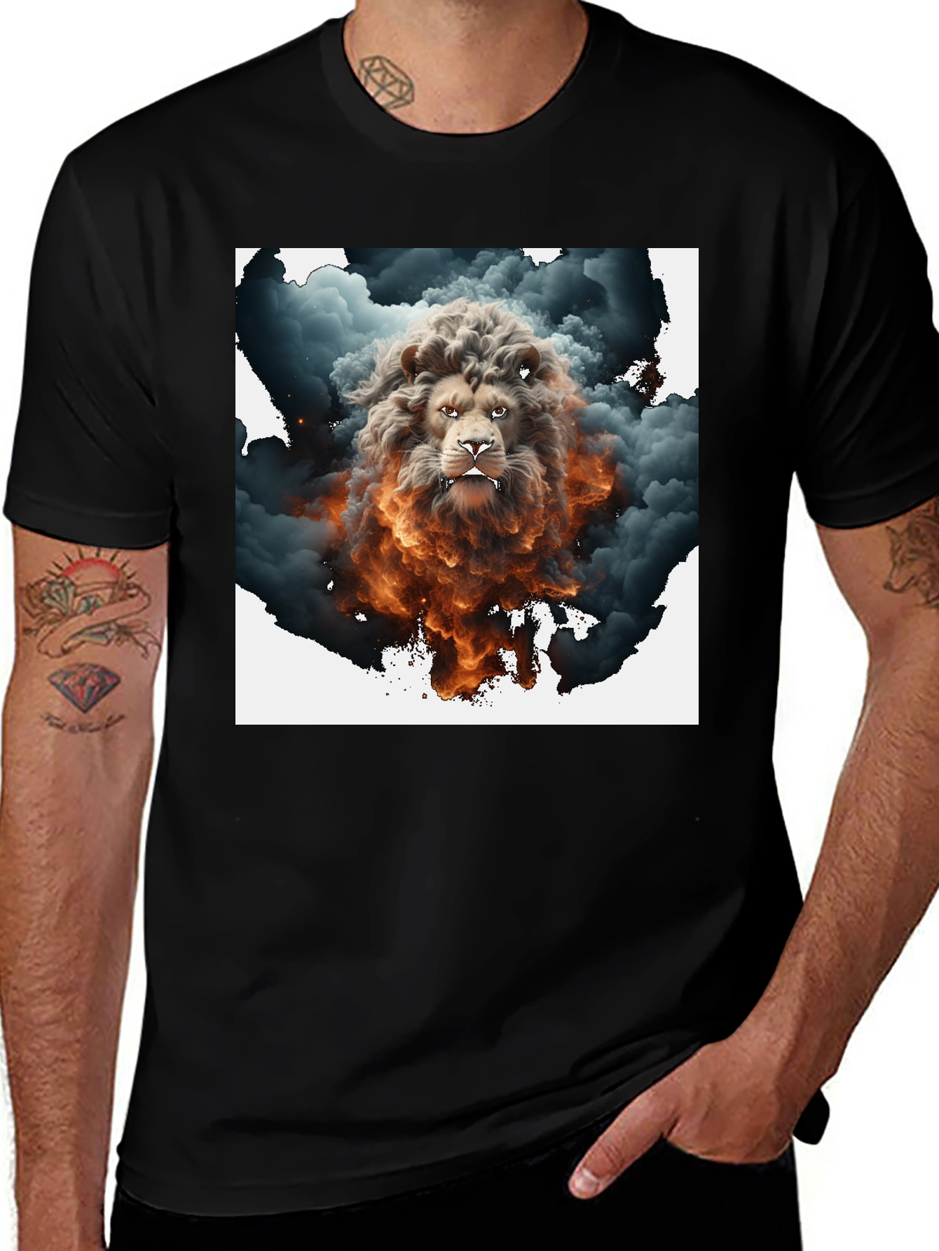 Variant 15 of Lion Smoke Graphic Tee - Black Cotton