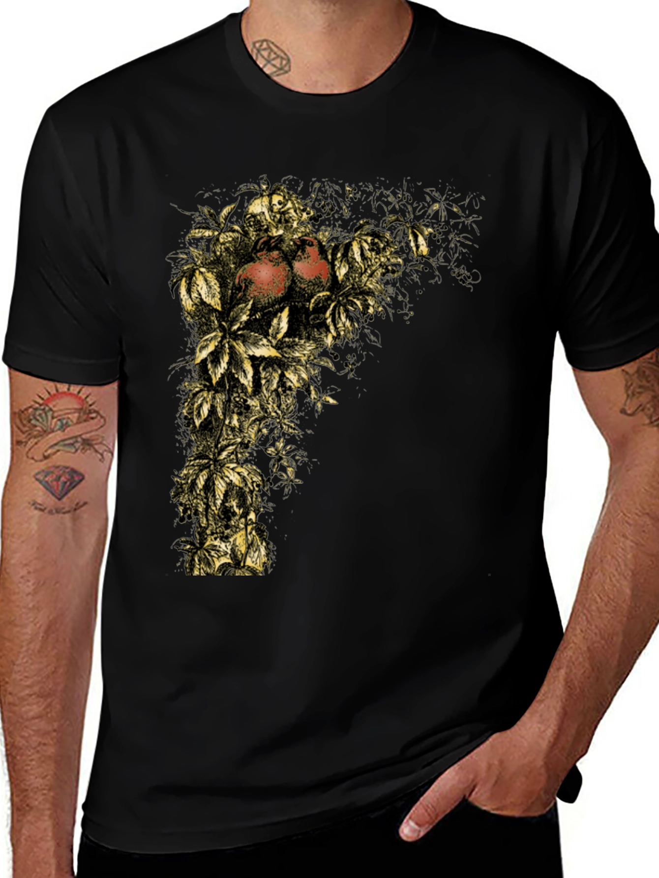 Botanical Pomegranate Graphic Tee - Soft Black Cotton