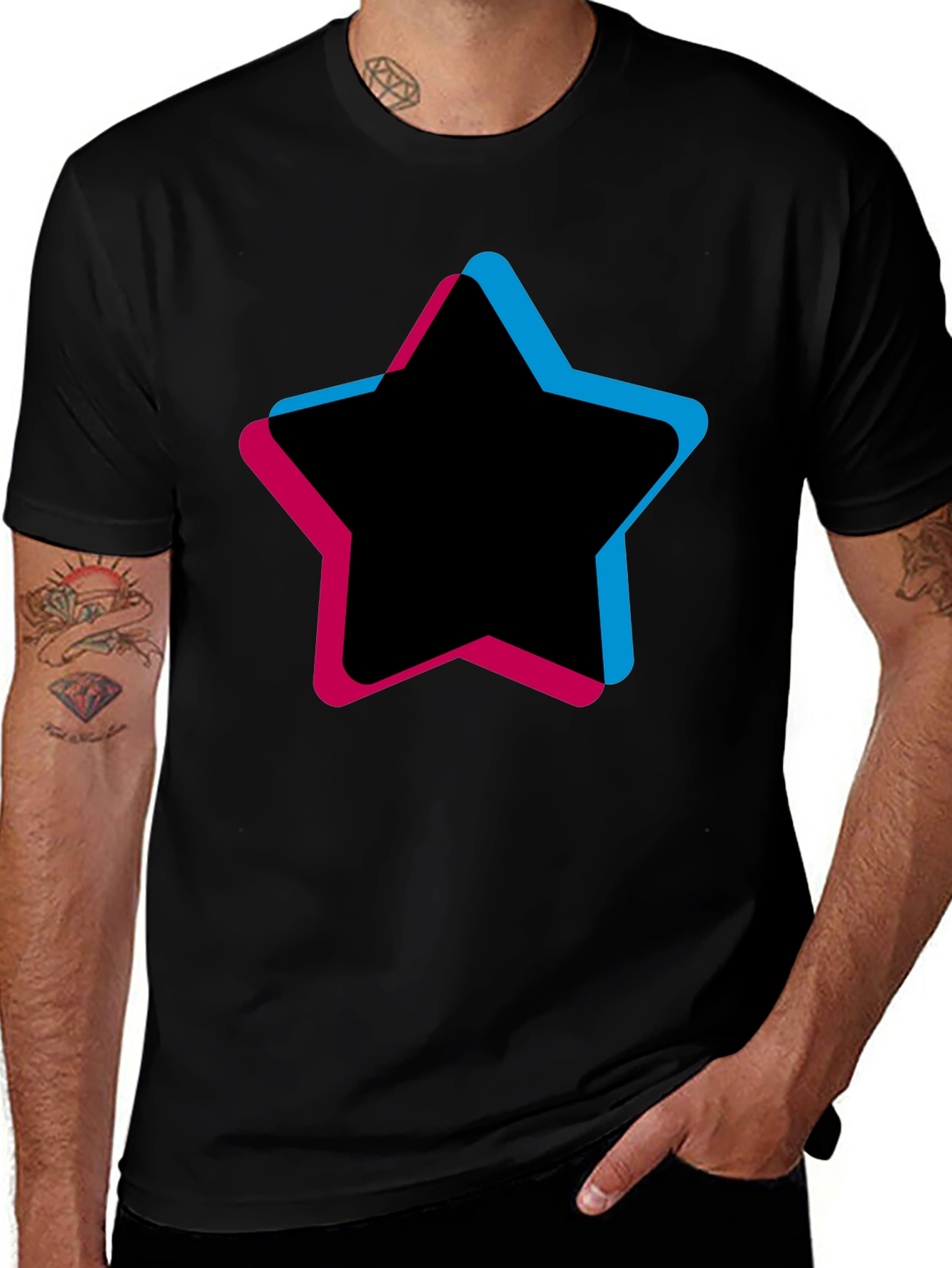 Variant 5 of Men's Black T-Shirt with Star Graphic